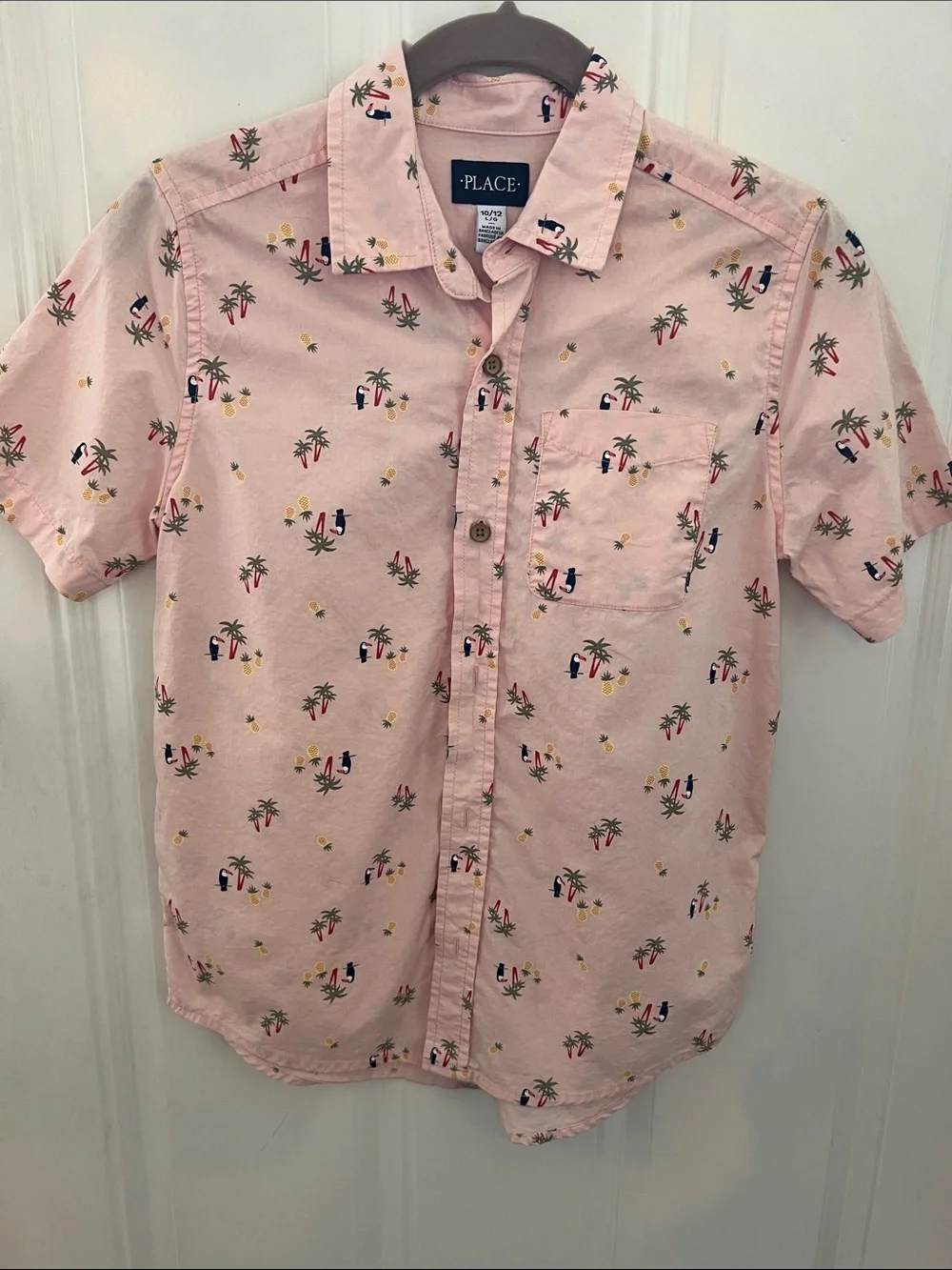 The Children's Place Light Pink Tropical Print Button-Front Shirt